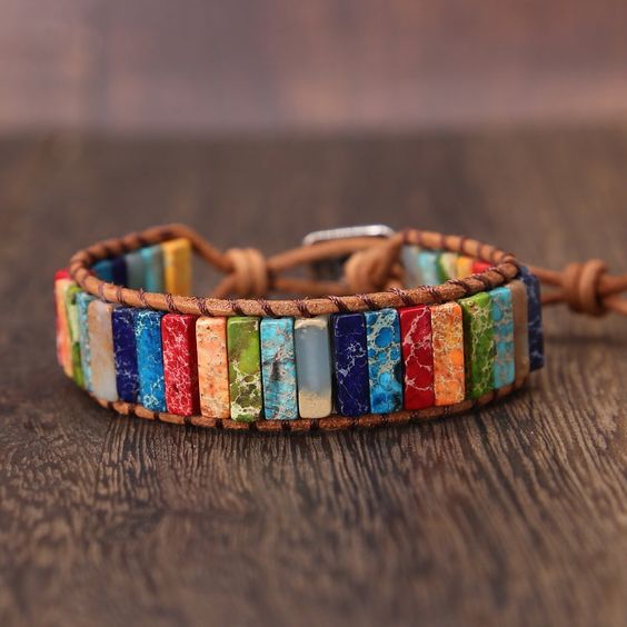 Pulsera 7 Chakras CUERO + Caja regalo
